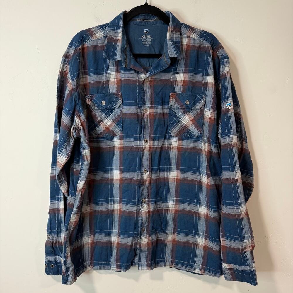 Kuhl Men's Dillingr Flannel Shirt Long Sleeve Button Front Blue Red XXL
